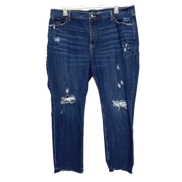 Old Navy Slouchy Straight Jeans Womens Size 18 Blue Distressed Raw Hem High Rise - Picture 3 of 6